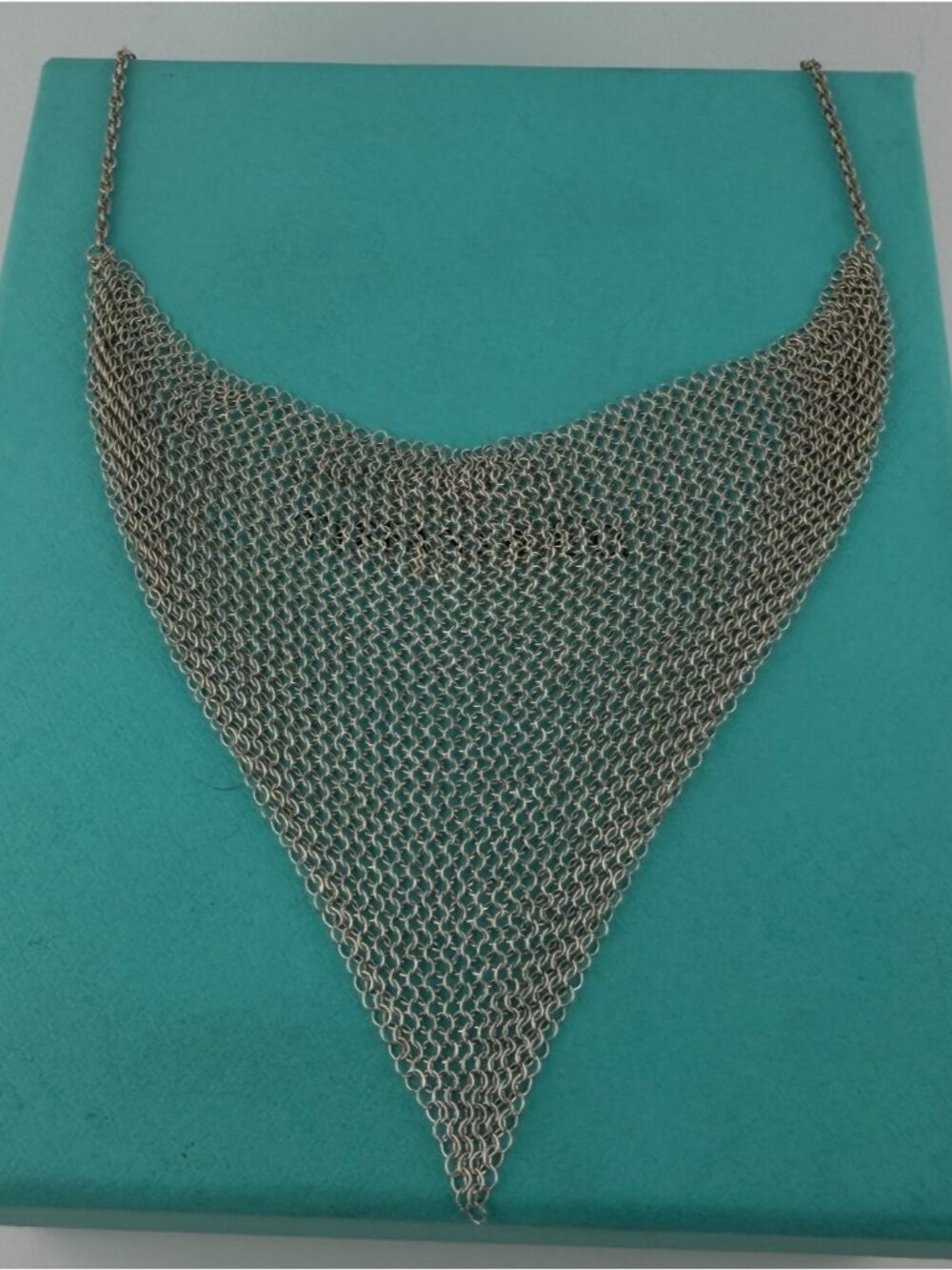 Tiffany & Co. Elsa Peretti Mesh Bib Triangle Necklace Sterling Silver 16in